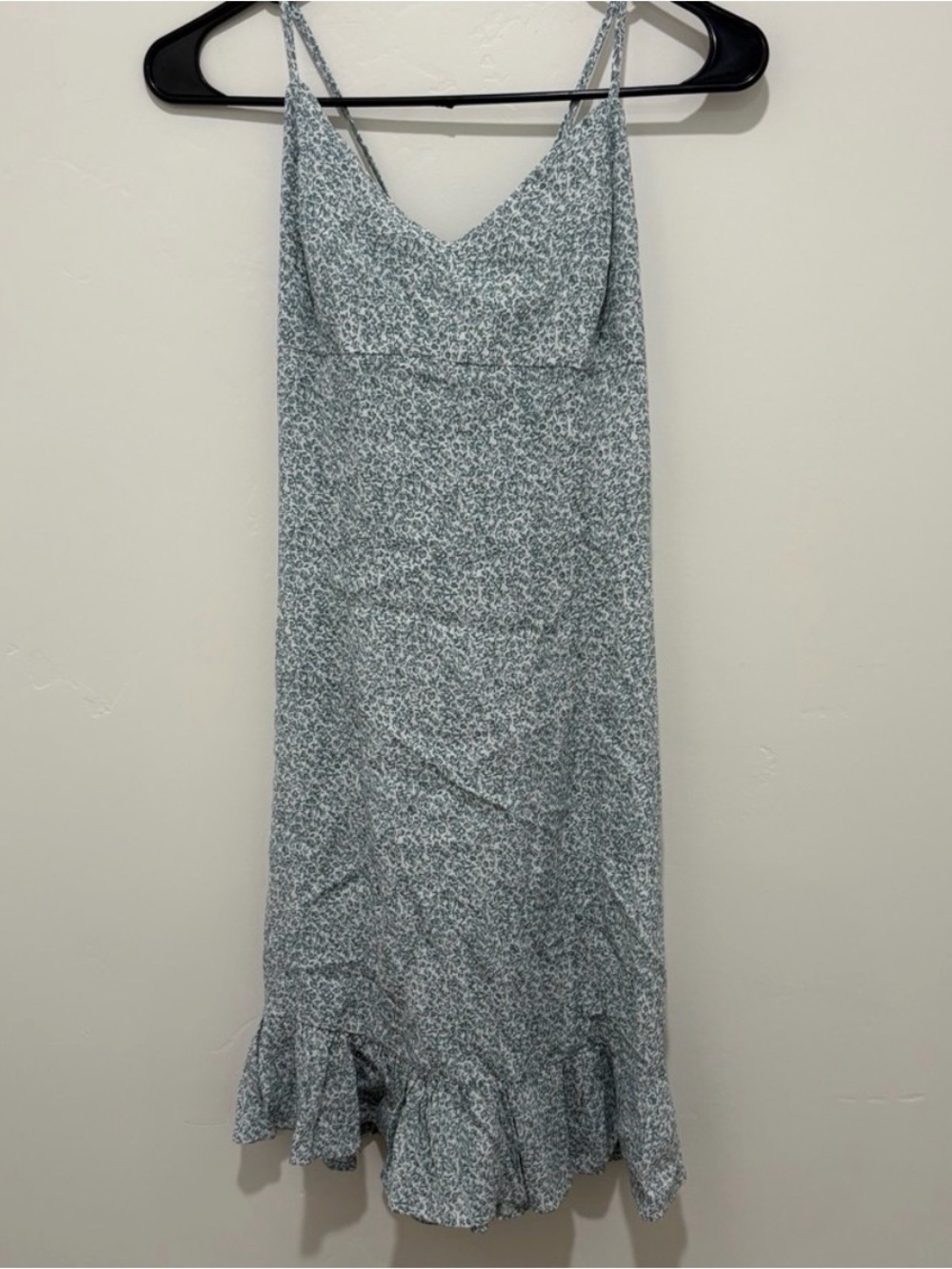 Bohme Light Blue Floral Midi Summer Dress with Ruffle Hem